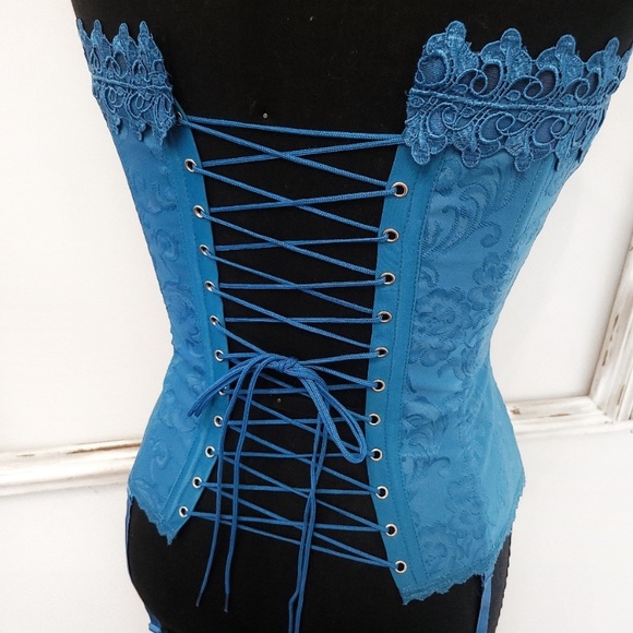 Vintage Y2K teal wild roses square neck corset - Picture 4 of 7